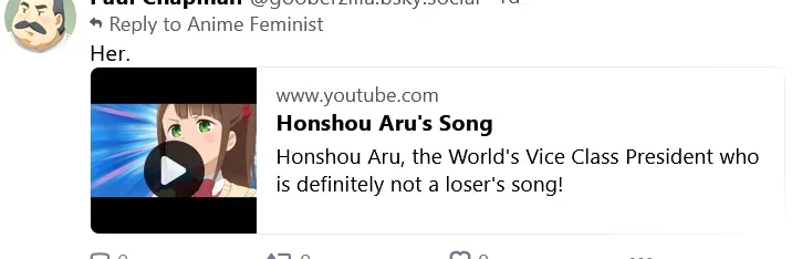 Su.  Enlace del vídeo de la canción de Honshou Aru.