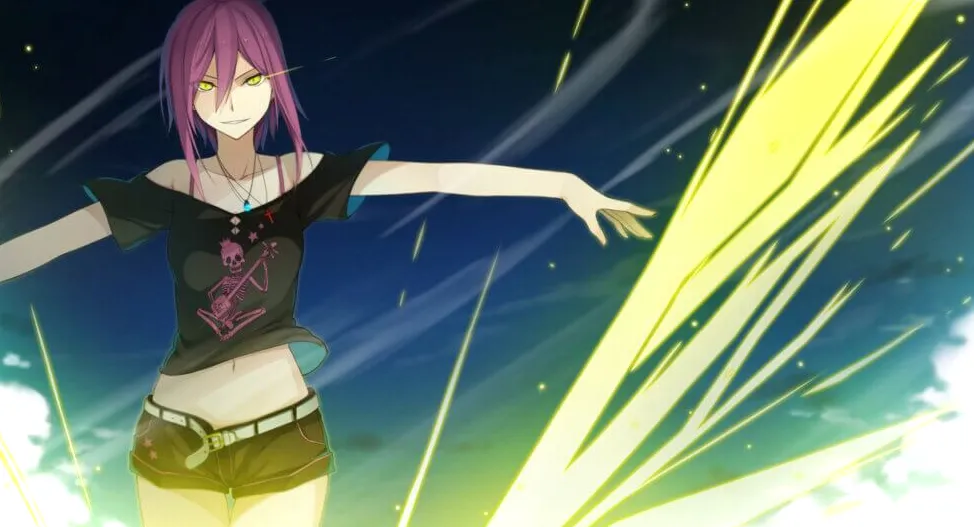 Aokana Aoi está volando.  Tiene los brazos extendidos y está sonriendo.