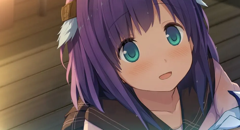 Aokana Rika abraza al protagonista (que no se ve) y le sonríe.