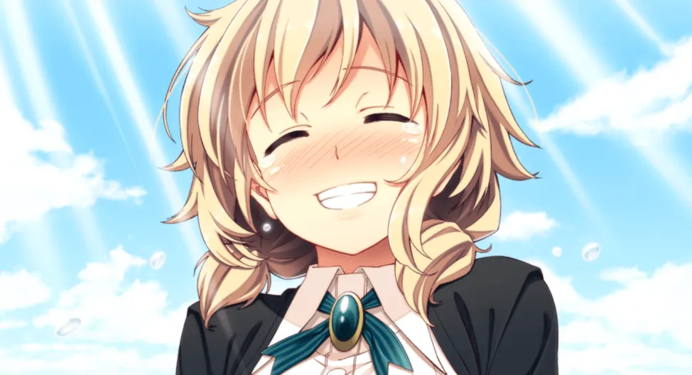 Aine llorando y sonriendo al mismo tiempo.