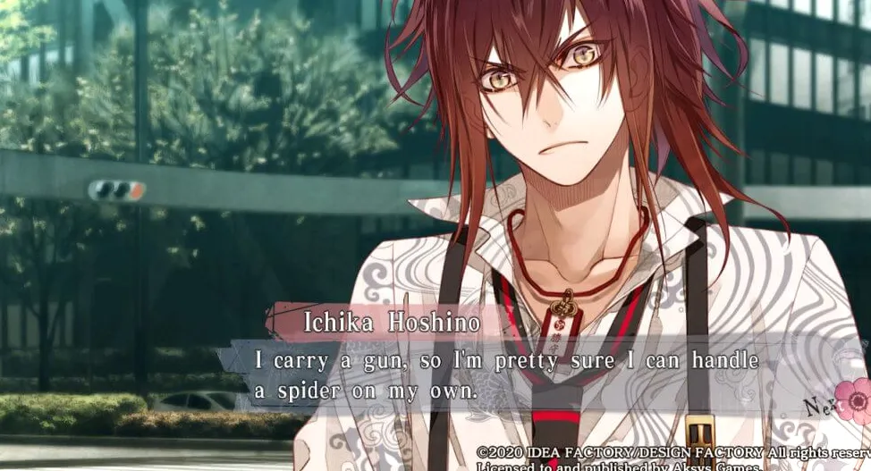 Ichika le dice a Mineo: Llevo un arma, así que estoy bastante seguro de que puedo manejar una araña por mi cuenta.