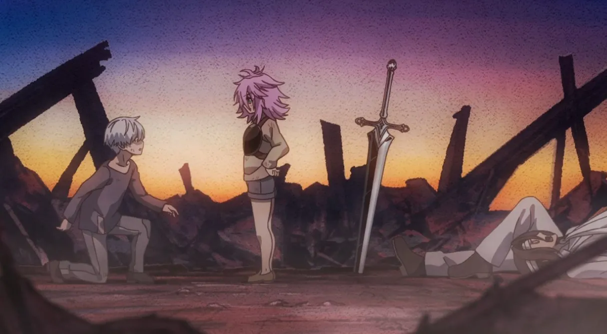 Ragna y Leo más jóvenes en un paisaje desperdiciado