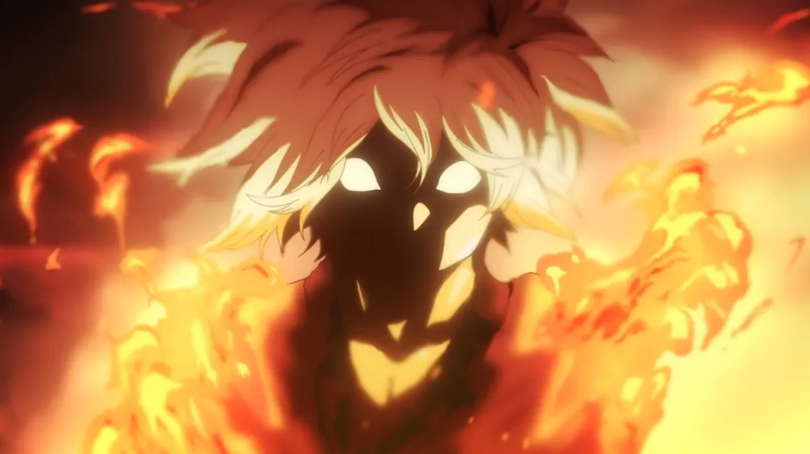 Gabimaru mostrando que el fuego no puede matarlo.