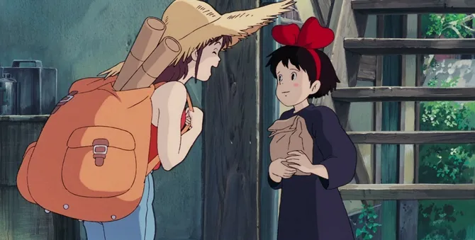 Kiki y Ursula hablando en la cabaña boscosa de Ursula
