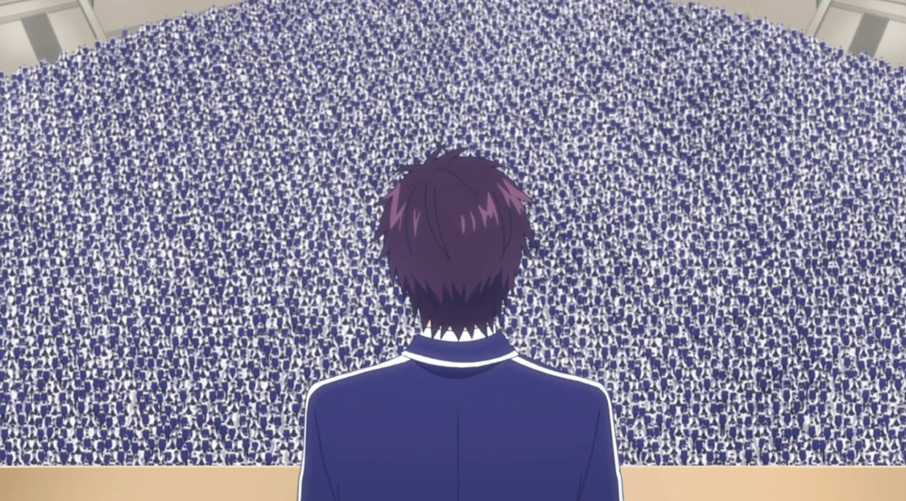 Hiroto se presenta ante un mar de estudiantes y se declara el mejor Siete Estrellas de la escuela.
