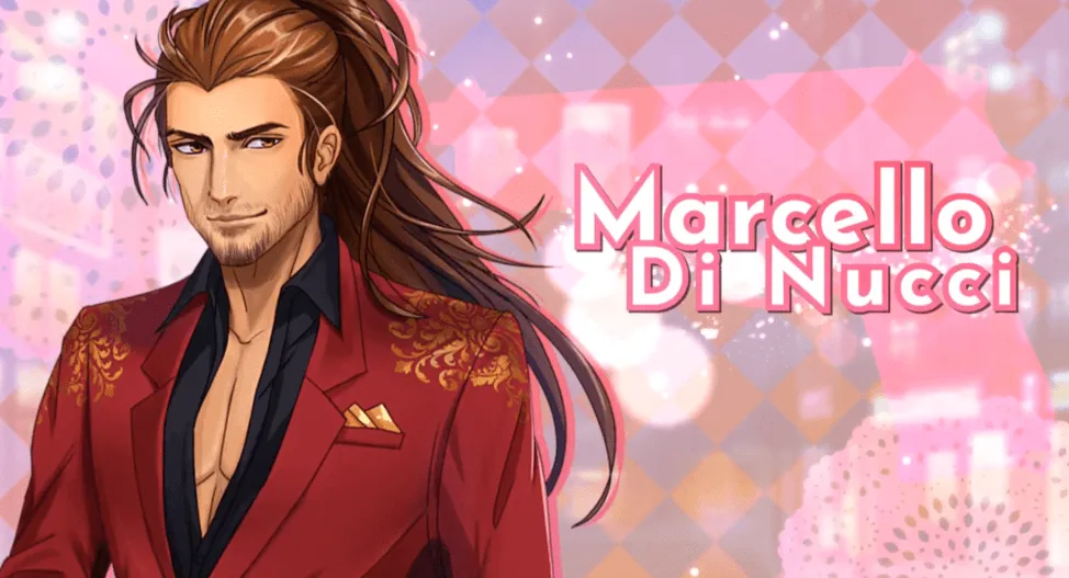 Marcello Di Nucci con el pelo largo recogido, vestido con una chaqueta roja y una camisa negra desabrochada, sonriendo con confianza.