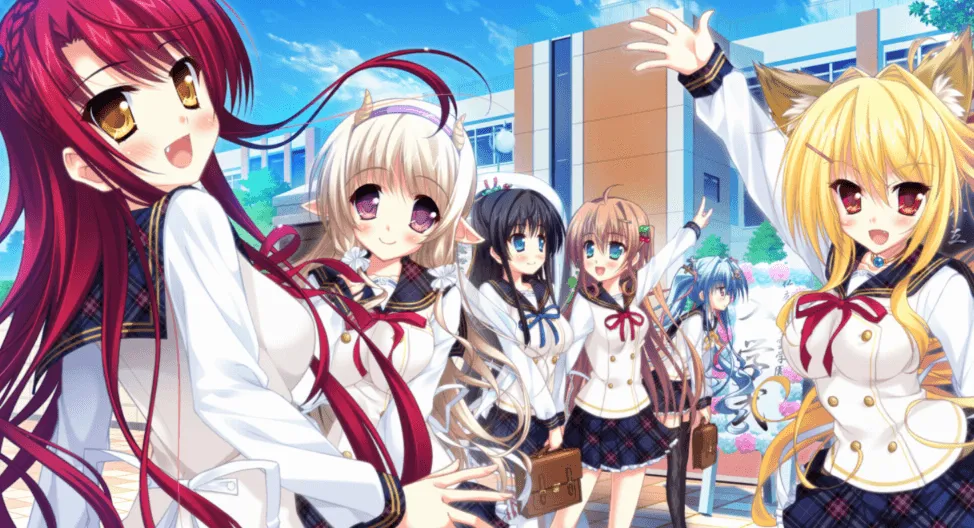 De izquierda a derecha: Luci, Julia, Yorijime, Yuna, Luluna y Karin van juntas a la escuela.