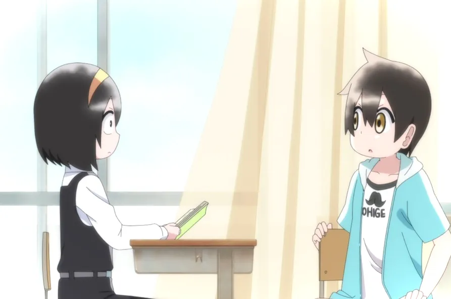 Taiyo sentado con Akane en la escuela.