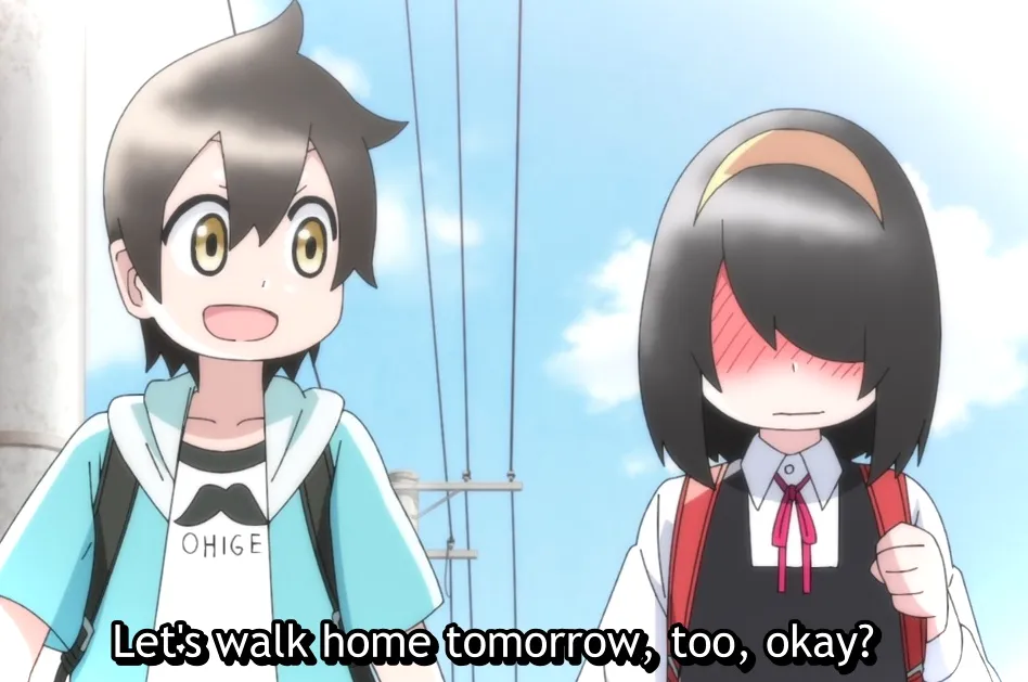 Taiyo toma la mano de Akane mientras camina a casa.