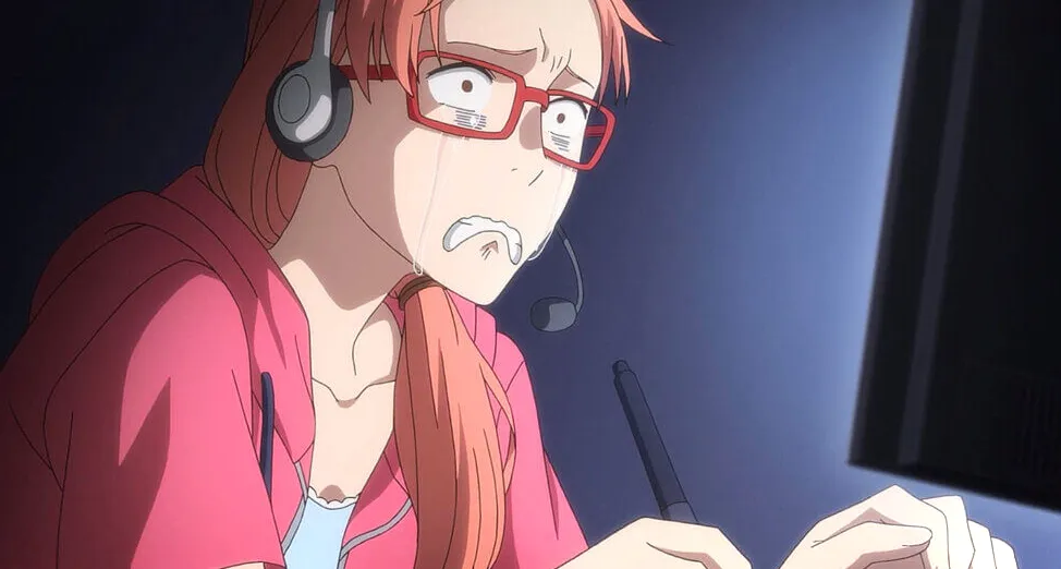 Narumi de Wotakoi dibuja frenéticamente a altas horas de la noche y llora.