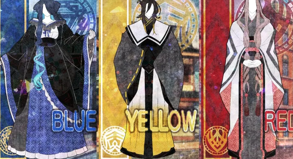Una representación del sistema de clases de colores que muestra, de izquierda a derecha, azul, amarillo y rojo.