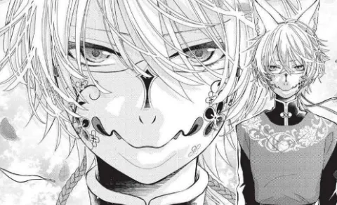 Rangetsu se encuentra con el príncipe al que debe servir mientras usa una máscara de zorro que cubre la parte inferior de su rostro.