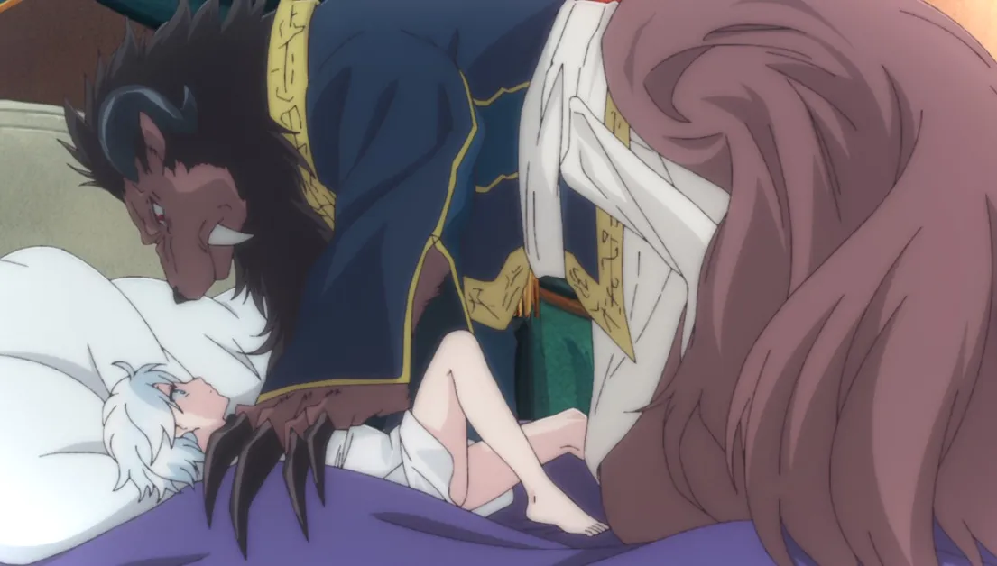 Leonhart empuja a Sariphi sobre su cama.