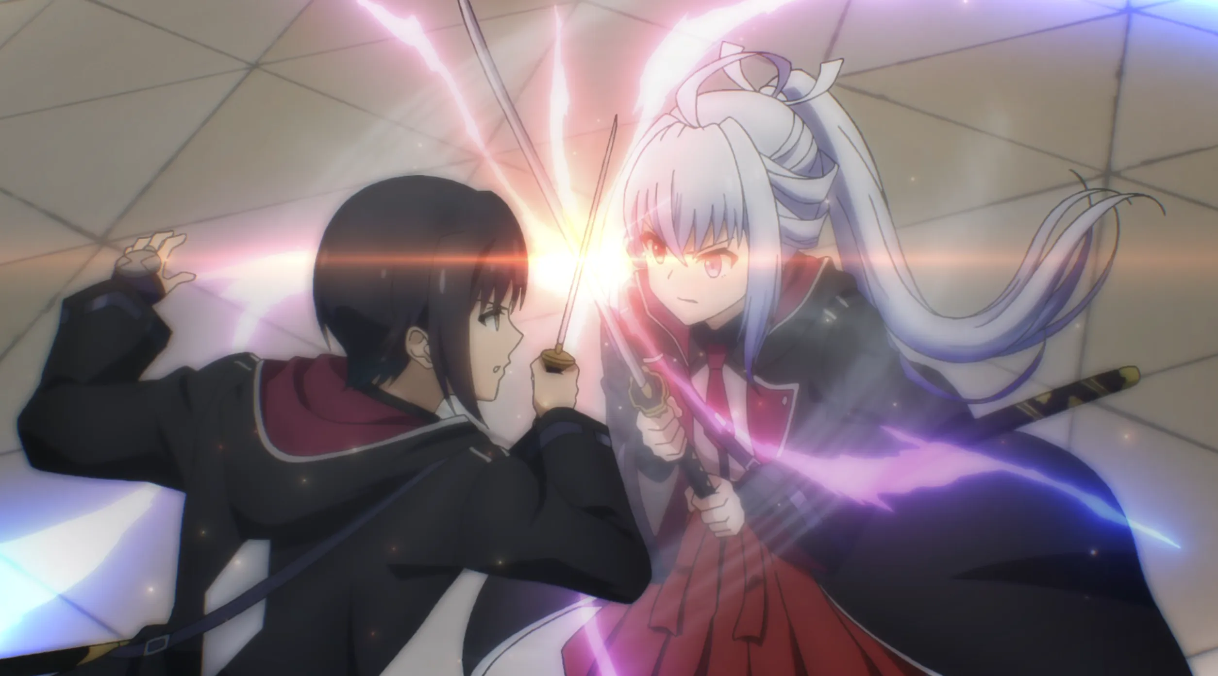 Oliver y Nanao pelean, con Oliver empuñando una varita y Nanao una katana.