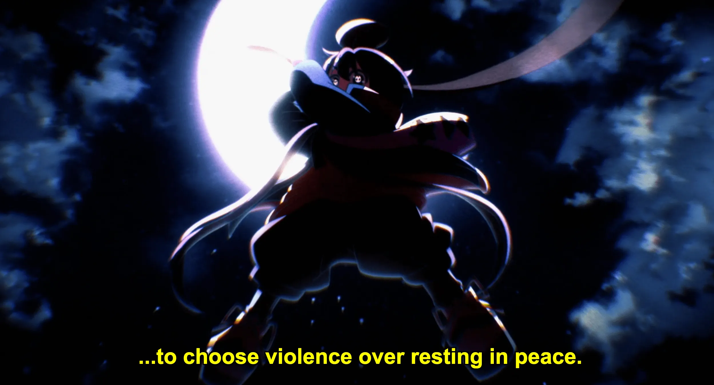 Yayoi haciendo un salto debajo de la luna