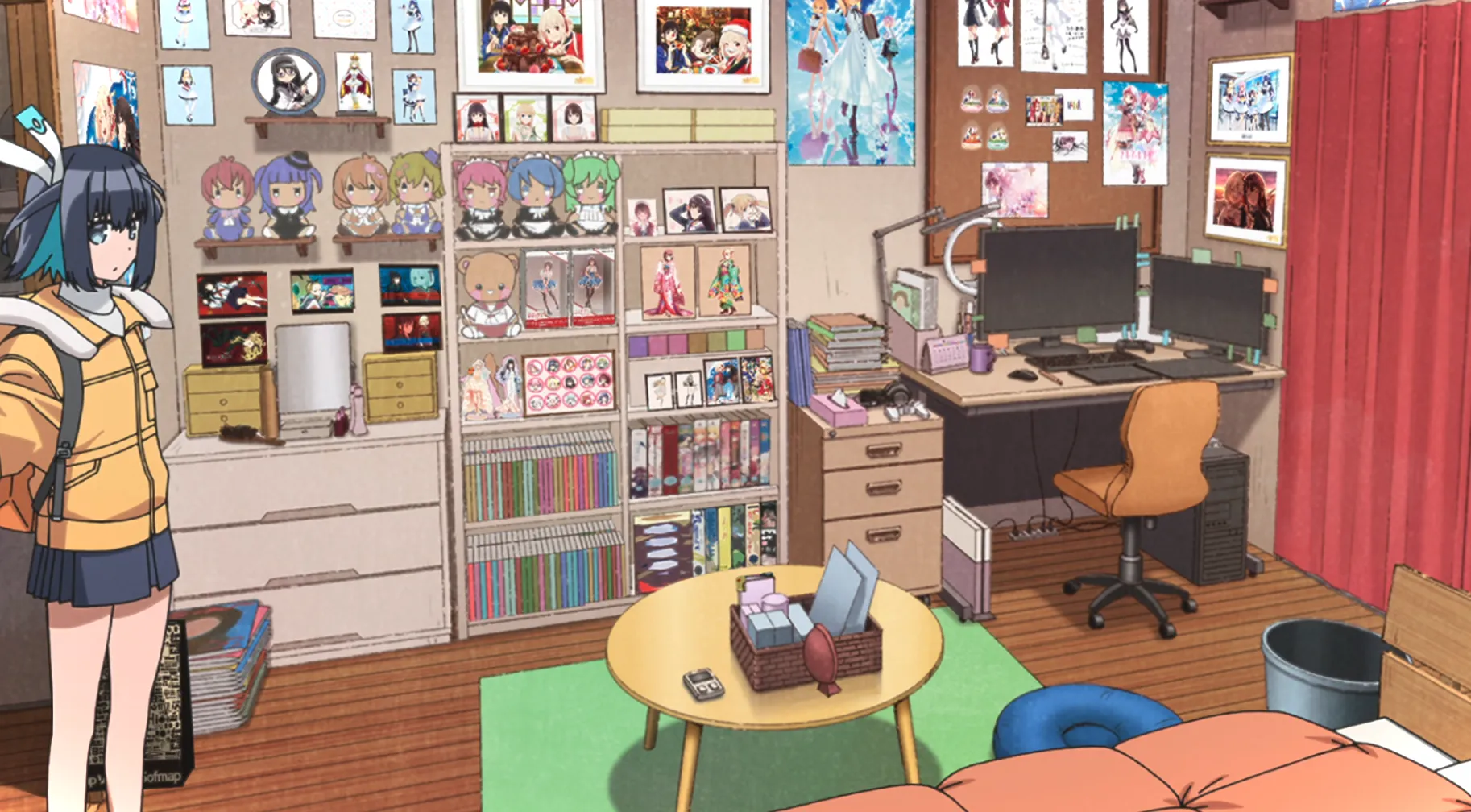 Konoha regresa a su apartamento lleno de artículos bishoujo.