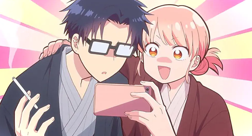 Narumi le muestra algo a Nifuji en su teléfono.