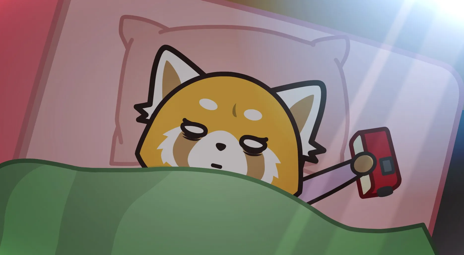 Retsuko presiona el botón de repetición de su alarma.