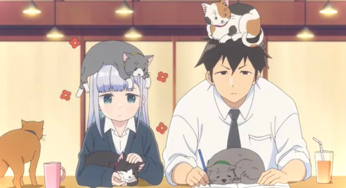 Raido and Aharen studying surrounded by cats
