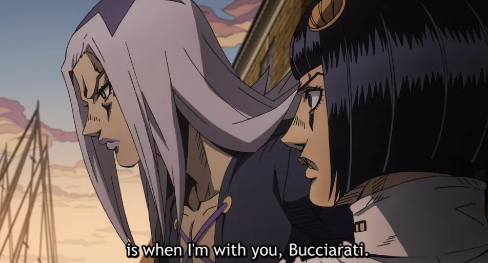 Abbacchio y Bruno.  Subtítulo: es cuando estoy contigo, Bucciarati.