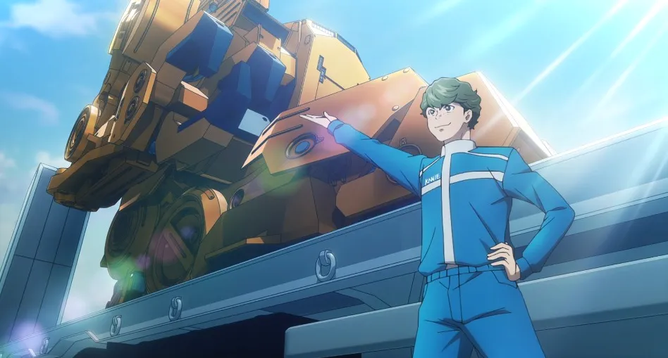Tetsuo gesticulando con orgullo hacia el Bullbuster