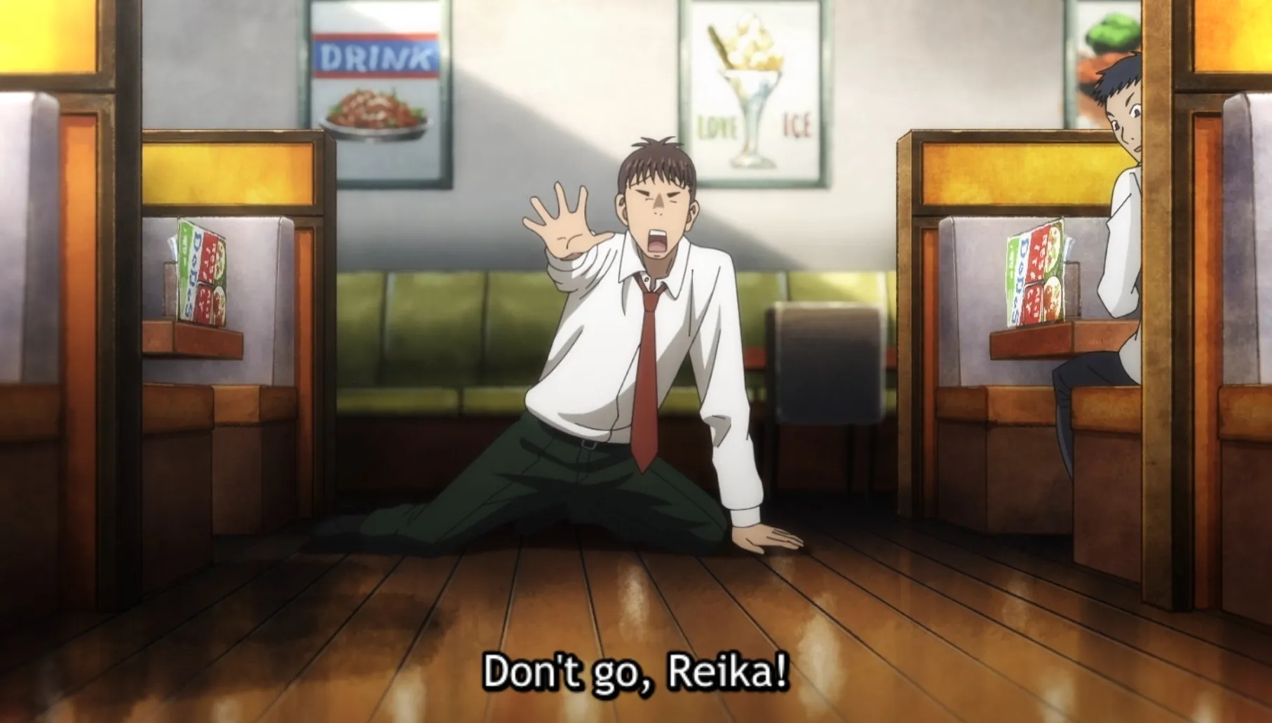 Protagonista de My Home Hero gritando ¡No te vayas, Reika!