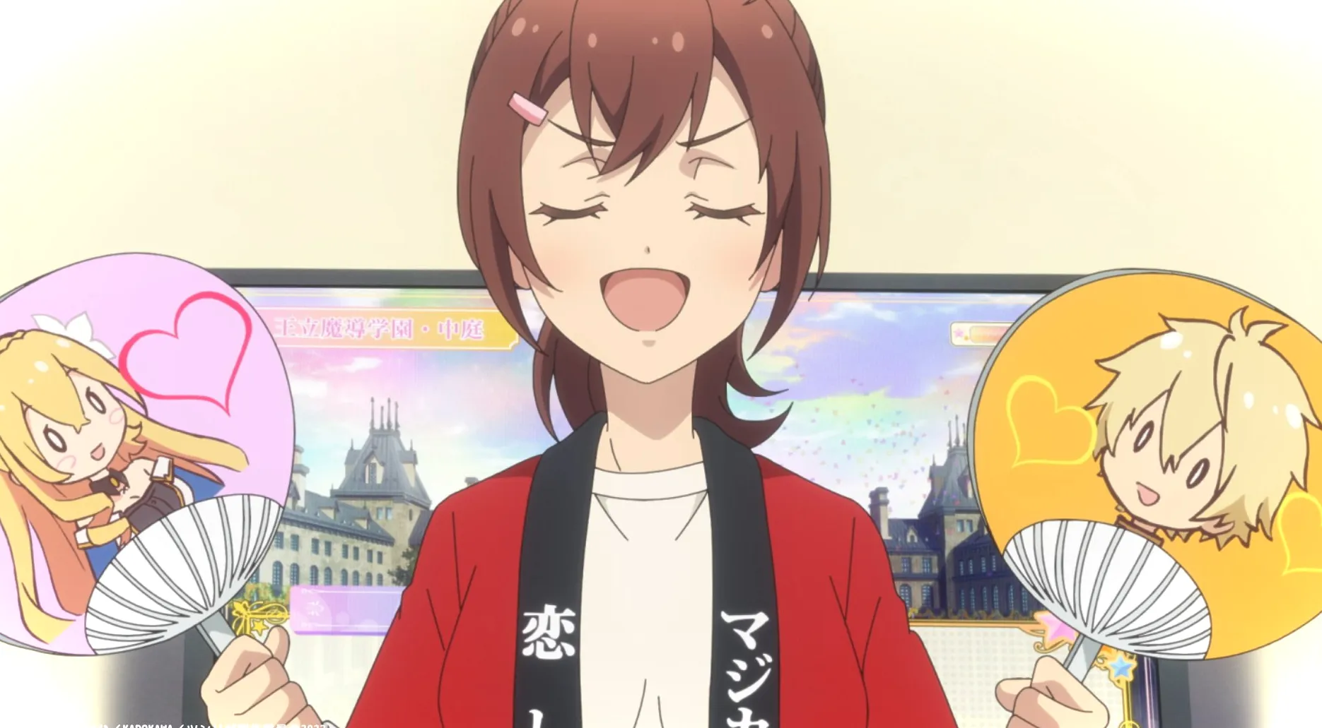Kobayashi sosteniendo a sus fans con Liese y Sieg sobre ellos.