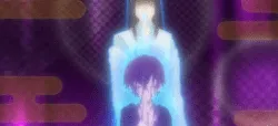 Haruyoshi en su nuevo cuerpo con el viejo detrás de él.