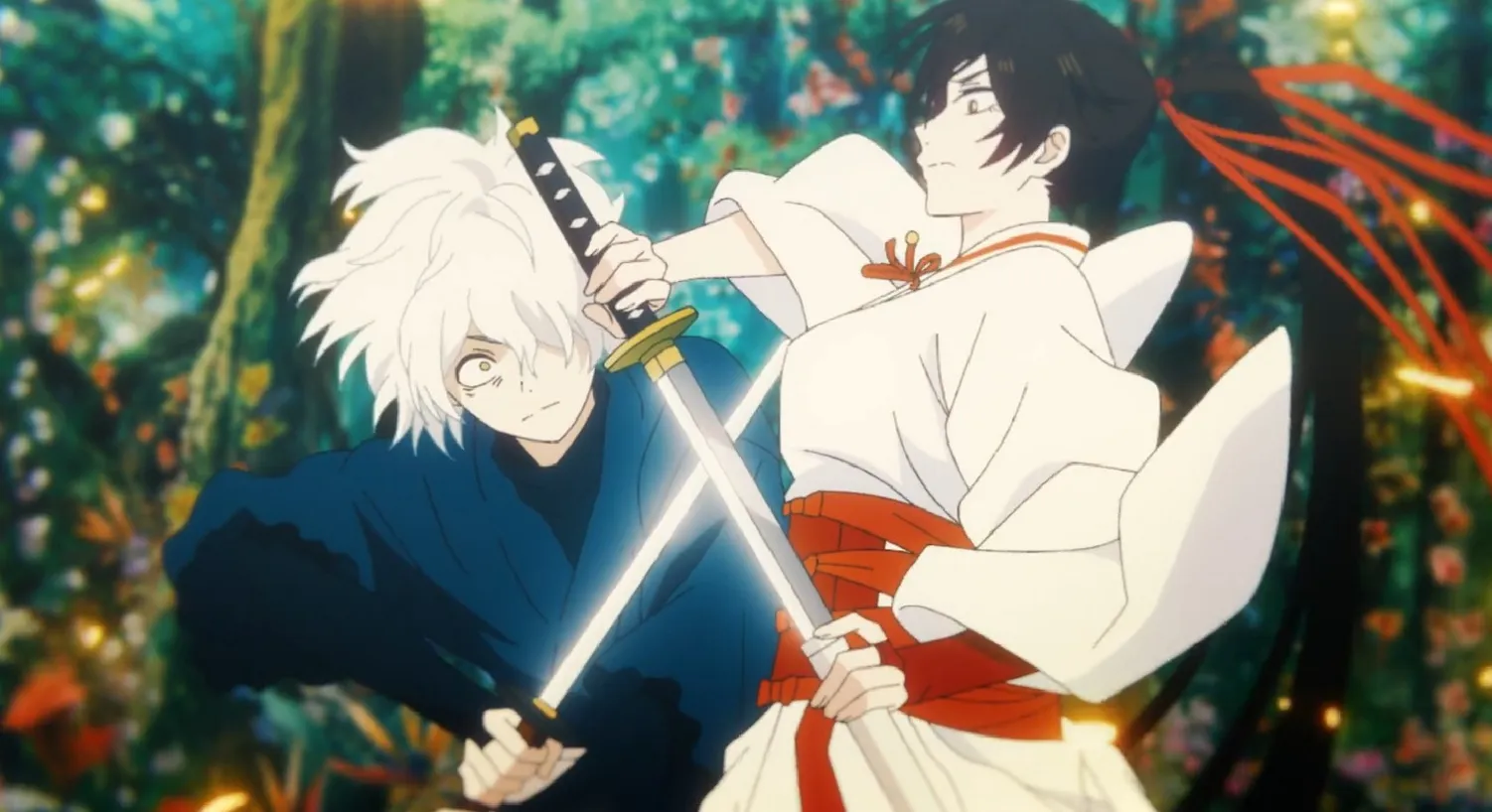 Sagiri bloquea el golpe de espada de Gabimaru.