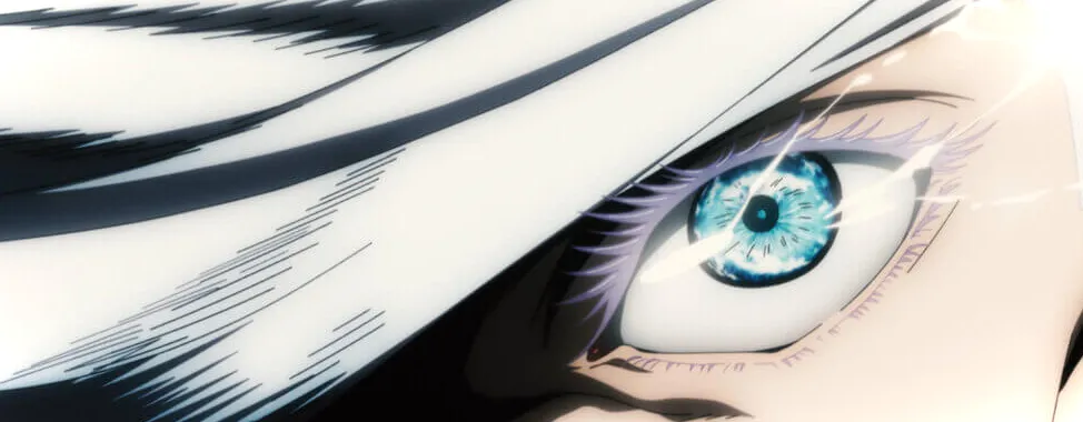 Un primer plano del ojo de Gojo en JUJUTSU KAISEN 0