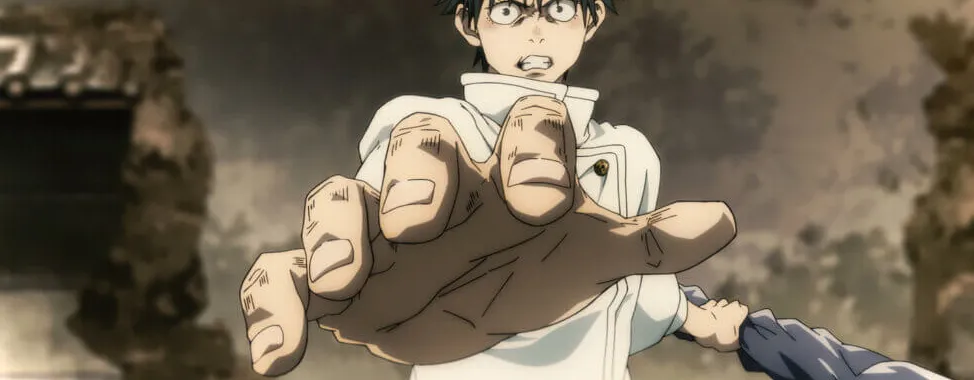 Yuta en JUJUTSU KAISEN 0 extendiendo su mano en un ambiente destruido
