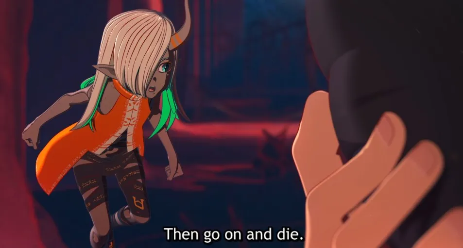 un pequeño duende flotante hablando con Goro.  Entonces sigue adelante y muere.