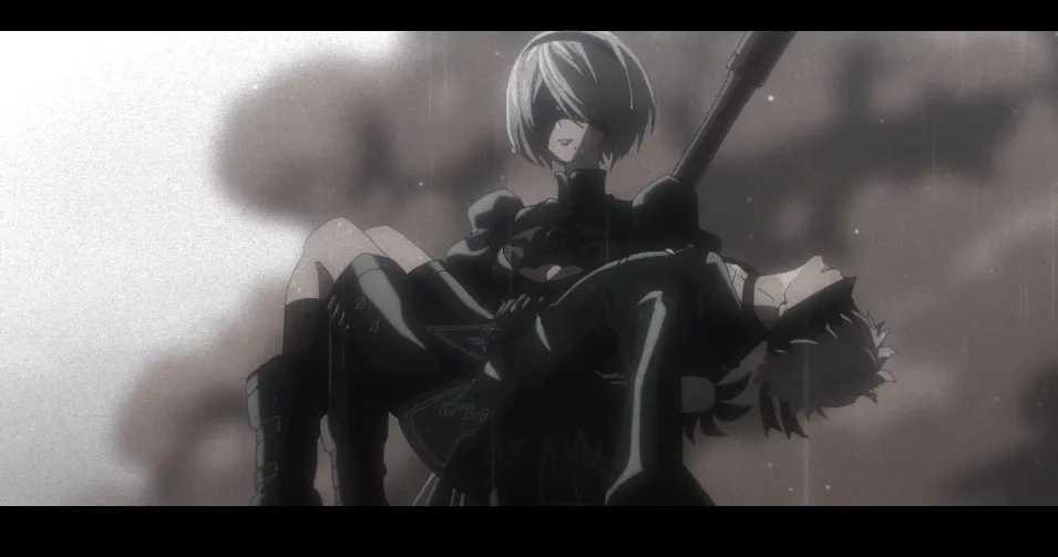 2B llevando el cuerpo de 9S