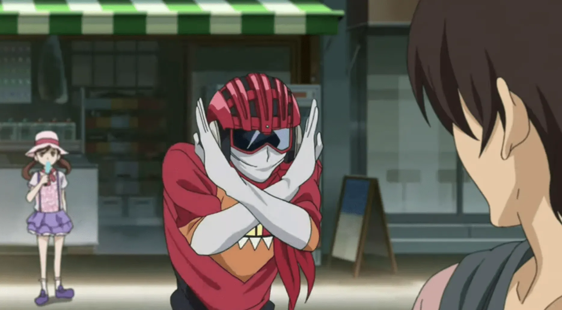 Samurai Flamenco regañando a un transeúnte