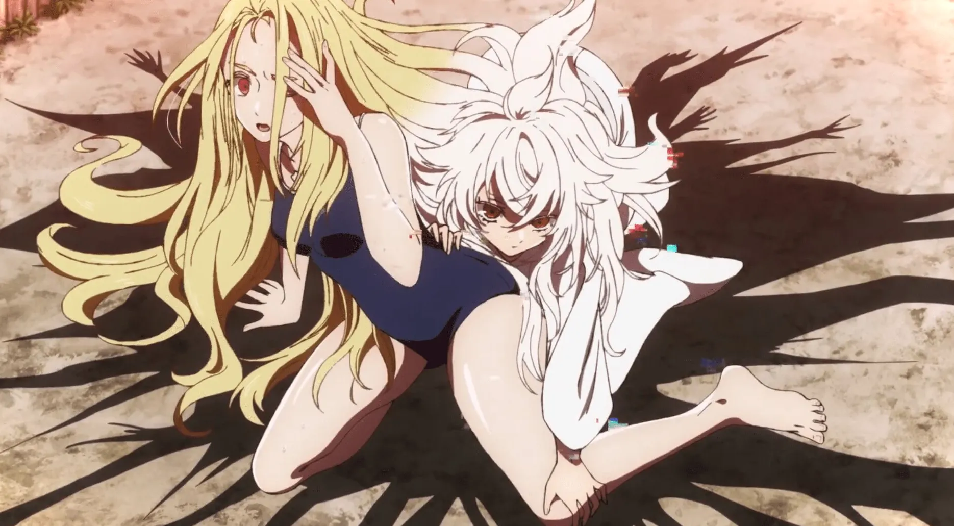 Haine se agachó protectoramente sobre Ushio.