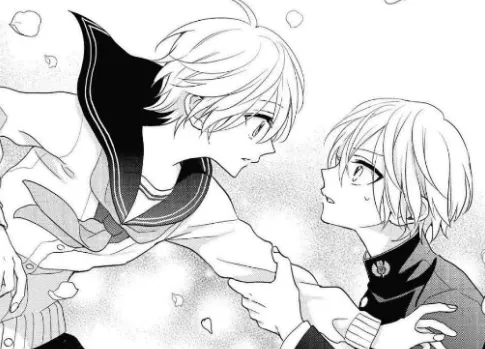 Hikaru se sienta en el suelo después de caer y tira a Hinako del brazo para mirarla a la cara.