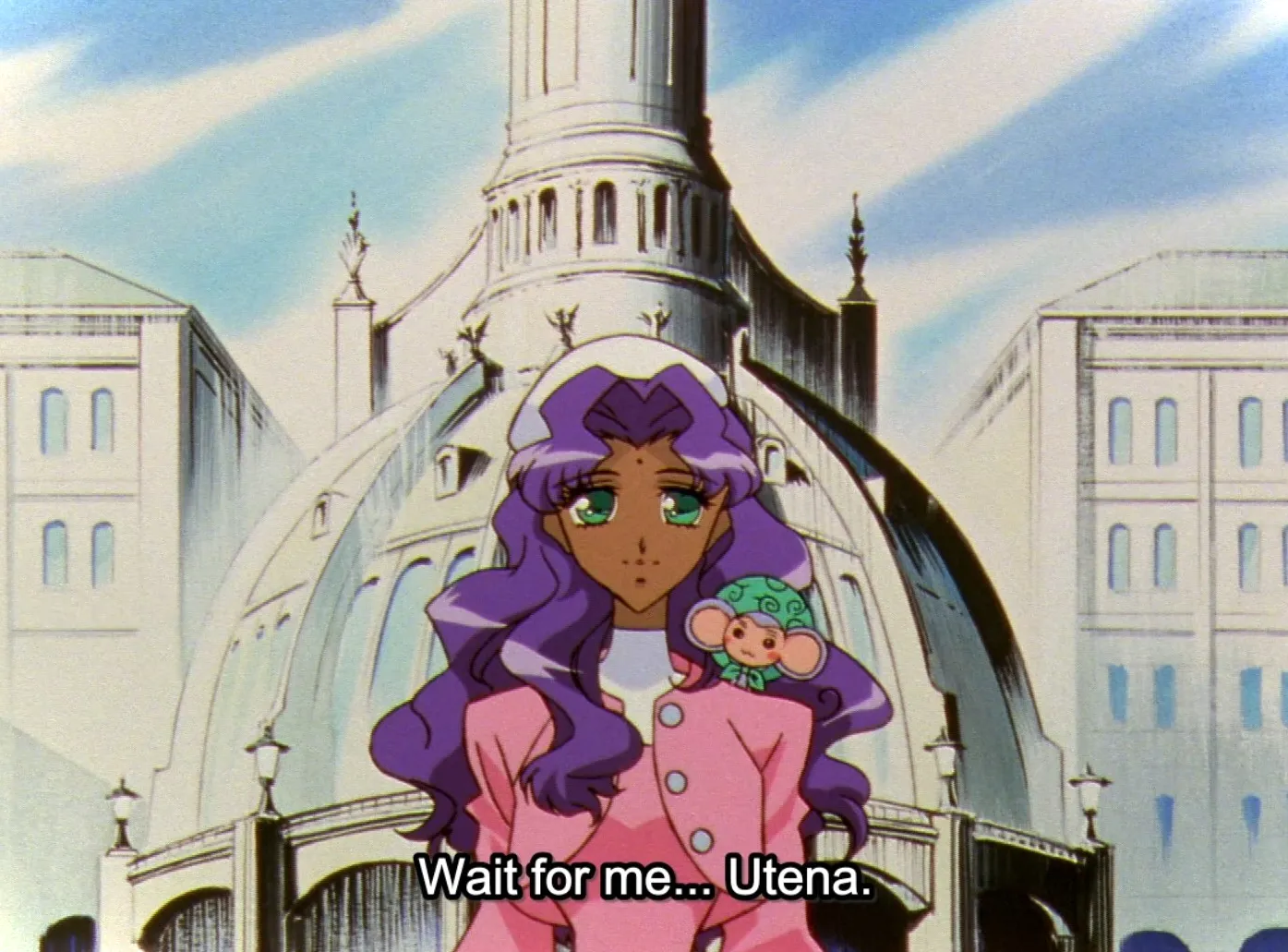 Anthy dejando a Ohtori.  Espérame...Utena.