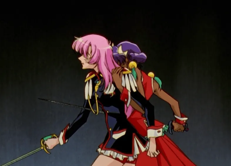 Anthy apuñala a Utena por la espalda.