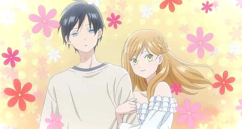 Akane abrazando el brazo de un inexpresivo Yamada.