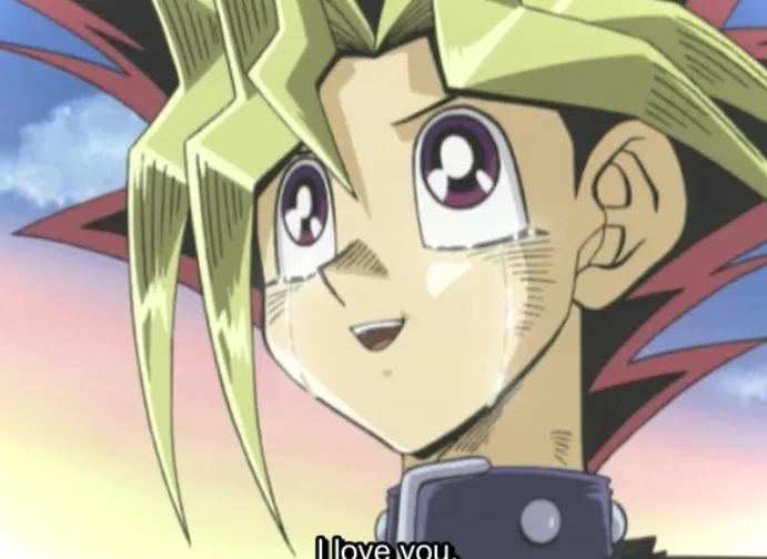 Yugi entre lágrimas le dice a su amigo que lo ama.