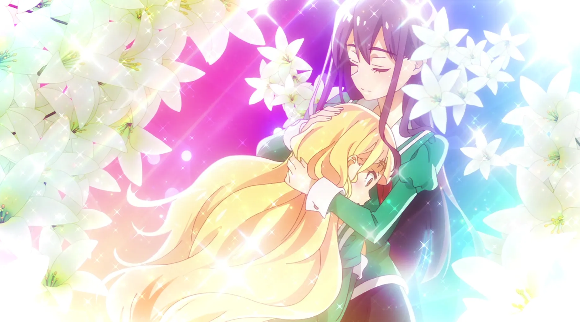 Mitsuki abraza a Hime en medio de una lluvia de lirios